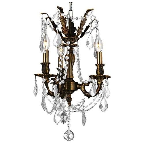  Worldwide Lighting Windsor Collection 3 Light Flemish Brass Finish and Clear Crystal Mini Chandelier 13 D x 18 H