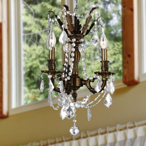  Worldwide Lighting Windsor Collection 3 Light Flemish Brass Finish and Clear Crystal Mini Chandelier 13 D x 18 H