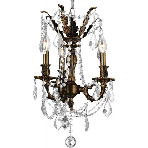  Worldwide Lighting Windsor Collection 3 Light Flemish Brass Finish and Clear Crystal Mini Chandelier 13 D x 18 H