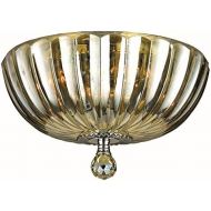 Worldwide Lighting Mansfield Collection 4 Light Chrome Finish and Golden Teak Crystal Bowl Flush Mount Ceiling Light 14 Medium