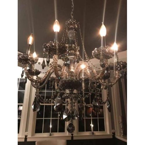  Worldwide Lighting Provence Collection 8 Light Chrome Finish and Smoke Crystal Chandelier 28 D x 30 H Large