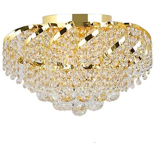  Worldwide Lighting Empire Collection 6 Light Gold Finish and Clear Crystal Flush Mount Ceiling Light 16 D x 9 H Round Medium