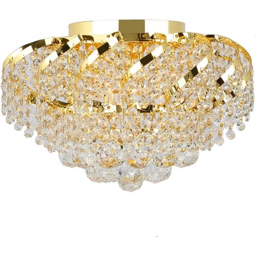  Worldwide Lighting Empire Collection 6 Light Gold Finish and Clear Crystal Flush Mount Ceiling Light 16 D x 9 H Round Medium