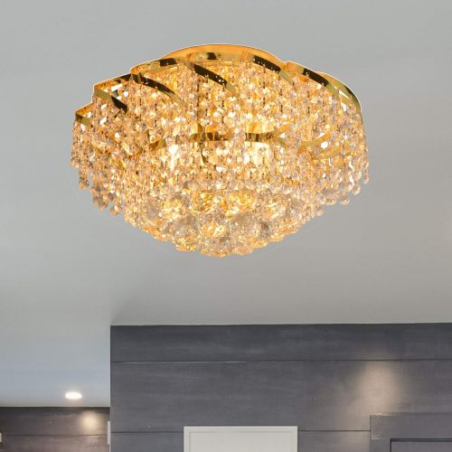  Worldwide Lighting Empire Collection 6 Light Gold Finish and Clear Crystal Flush Mount Ceiling Light 16 D x 9 H Round Medium