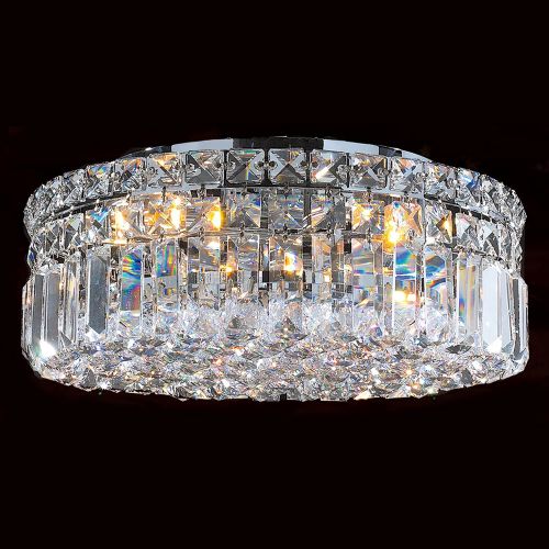  Worldwide Lighting W33506C14 Cascade 4 Light Flush Mount Round Crystal Ceiling Light, Chrome Finish with Clear Crystal, Medium, 14 D x 5.5 H