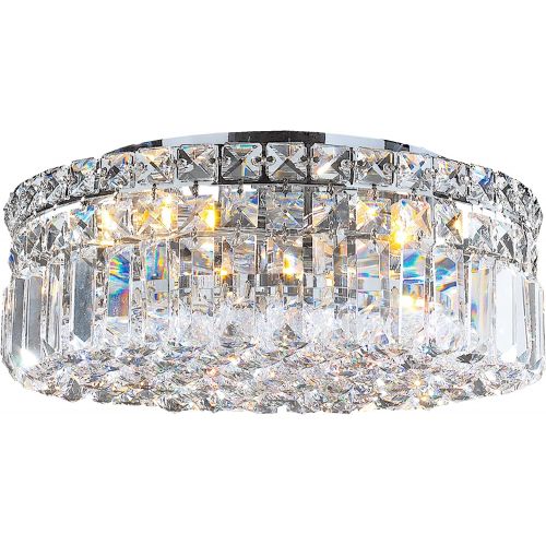  Worldwide Lighting W33506C14 Cascade 4 Light Flush Mount Round Crystal Ceiling Light, Chrome Finish with Clear Crystal, Medium, 14 D x 5.5 H