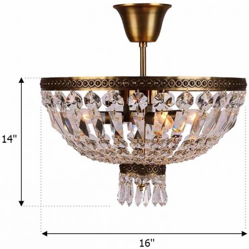  Worldwide Lighting W33087B16 Metropolitan 4 Light Flush Mount Ceiling Light, Antique Bronze Finish Crystal, Mediuum Round Fixture, 16 D x 14 H