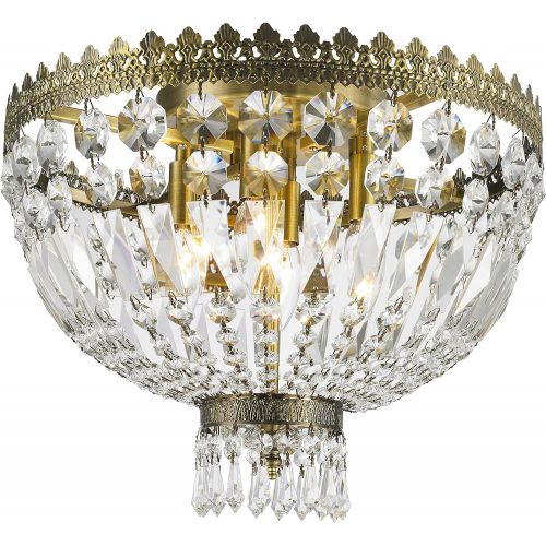  Worldwide Lighting W33085B16 Metropolitan 4 Light Flush Mount Ceiling Light, Antique Bronze Finish Crystal, Mediuum Round Fixture, 16 D x 12 H