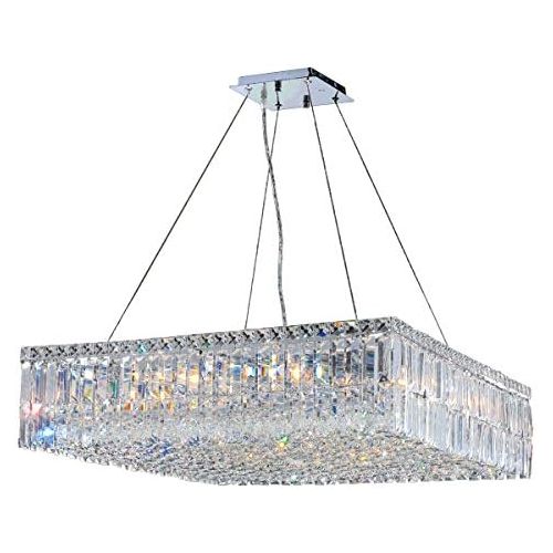  Worldwide Lighting W83514C28 Cascade Collection 12 Light Chrome Finish and Clear Crystal Square Chandelier Large, 28 x 28 x 7.5, Chrome Finish