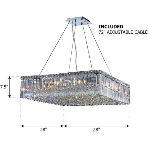  Worldwide Lighting W83514C28 Cascade Collection 12 Light Chrome Finish and Clear Crystal Square Chandelier Large, 28 x 28 x 7.5, Chrome Finish