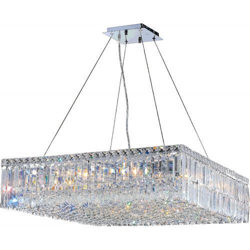  Worldwide Lighting W83514C28 Cascade Collection 12 Light Chrome Finish and Clear Crystal Square Chandelier Large, 28 x 28 x 7.5, Chrome Finish