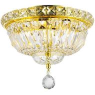 Worldwide Lighting Empire Collection 4 Light Gold Finish and Clear Crystal Flush Mount Ceiling Light 10 D x 8 H Round Small