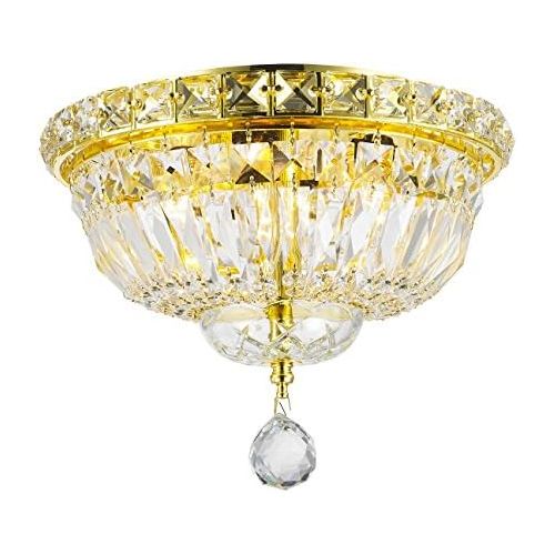  Worldwide Lighting Empire Collection 4 Light Gold Finish and Clear Crystal Flush Mount Ceiling Light 10 D x 8 H Round Small