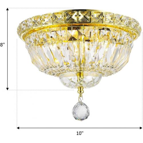  Worldwide Lighting Empire Collection 4 Light Gold Finish and Clear Crystal Flush Mount Ceiling Light 10 D x 8 H Round Small