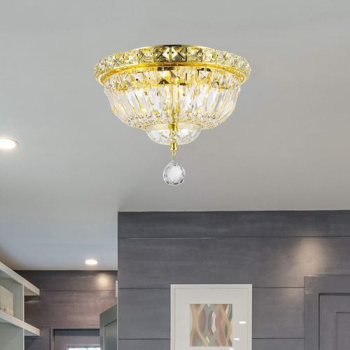  Worldwide Lighting Empire Collection 4 Light Gold Finish and Clear Crystal Flush Mount Ceiling Light 10 D x 8 H Round Small