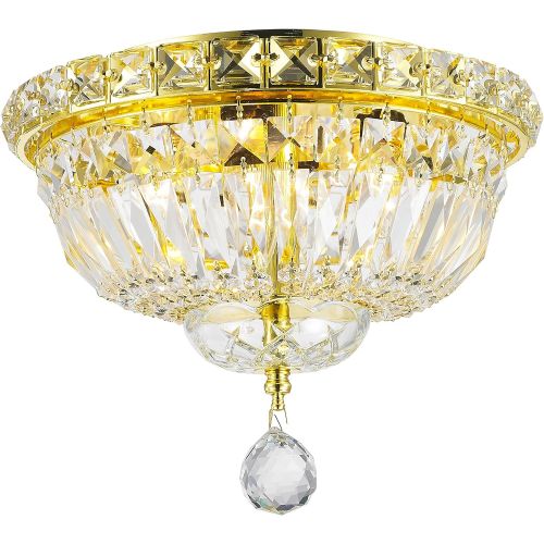  Worldwide Lighting Empire Collection 4 Light Gold Finish and Clear Crystal Flush Mount Ceiling Light 10 D x 8 H Round Small