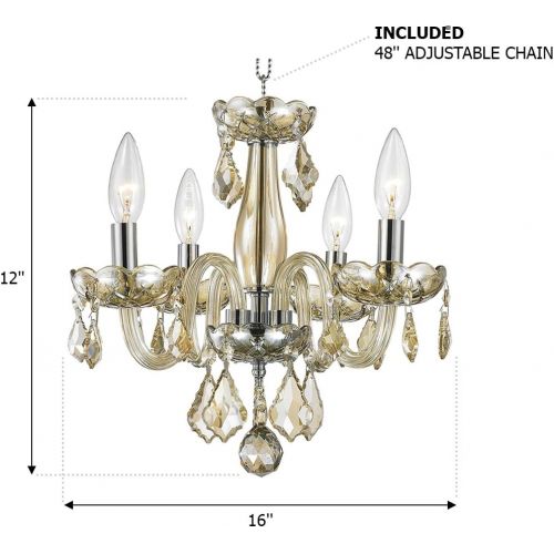  Worldwide Lighting W83100C16-CL Clarion 4 Light Mini Crystal, 16 D x 12 H, Chrome Finish and Clear Crystal Chandelier