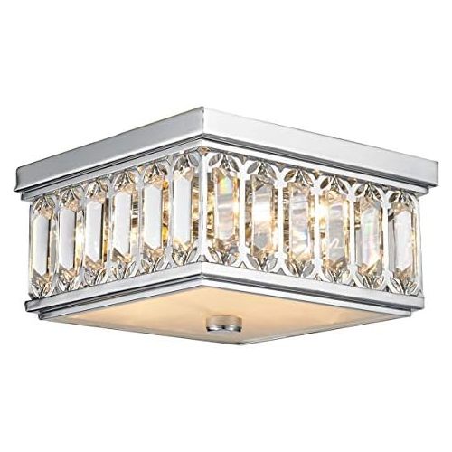  Worldwide Lighting Athens Collection 4 Light Chrome Finish and Clear Crystal Flush Mount Ceiling Light 10 Square Small
