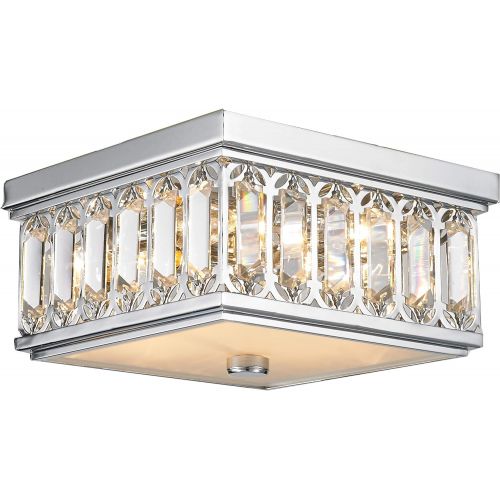  Worldwide Lighting Athens Collection 4 Light Chrome Finish and Clear Crystal Flush Mount Ceiling Light 10 Square Small