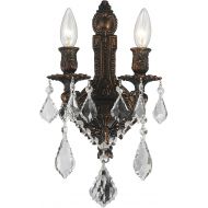 Worldwide Lighting Versailles Collection 2 Light Flemish Brass Finish Crystal Wall Sconce 12 W x 13 H Medium