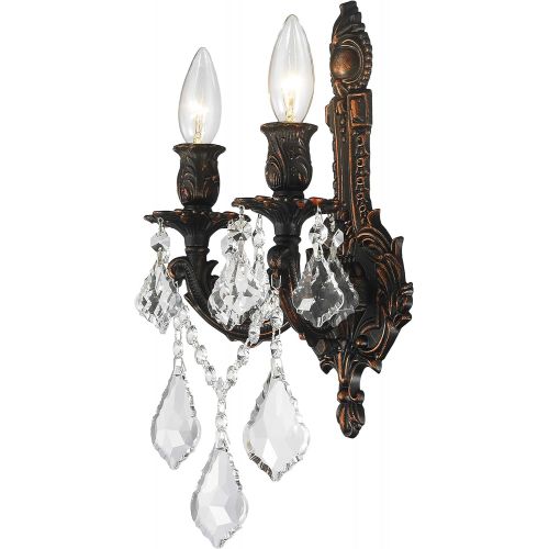  Worldwide Lighting Versailles Collection 2 Light Flemish Brass Finish Crystal Wall Sconce 12 W x 13 H Medium