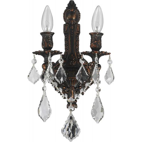  Worldwide Lighting Versailles Collection 2 Light Flemish Brass Finish Crystal Wall Sconce 12 W x 13 H Medium