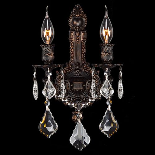  Worldwide Lighting Versailles Collection 2 Light Flemish Brass Finish Crystal Wall Sconce 12 W x 13 H Medium