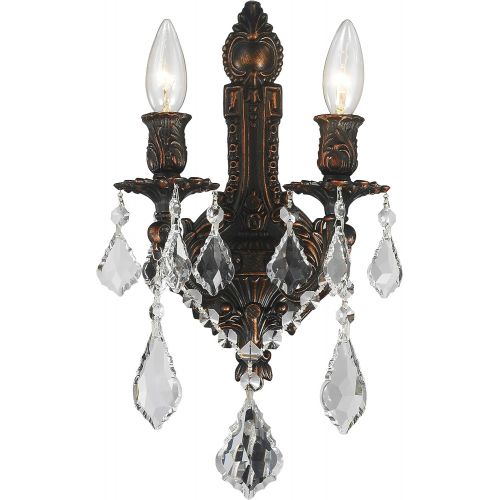  Worldwide Lighting Versailles Collection 2 Light Flemish Brass Finish Crystal Wall Sconce 12 W x 13 H Medium