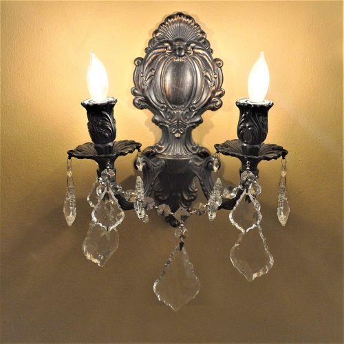  Worldwide Lighting Versailles Collection 2 Light Flemish Brass Finish Crystal Wall Sconce 12 W x 13 H Medium