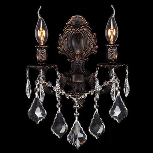 Worldwide Lighting Versailles Collection 2 Light Flemish Brass Finish Crystal Wall Sconce 12 W x 13 H Medium