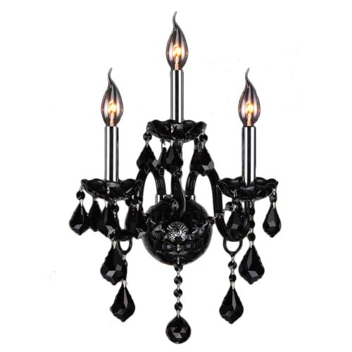  Worldwide Lighting Provence Collection 3 Light Chrome Finish and Black Crystal Candle Wall Sconce 13 W x 18 H Medium Two 2 Tier