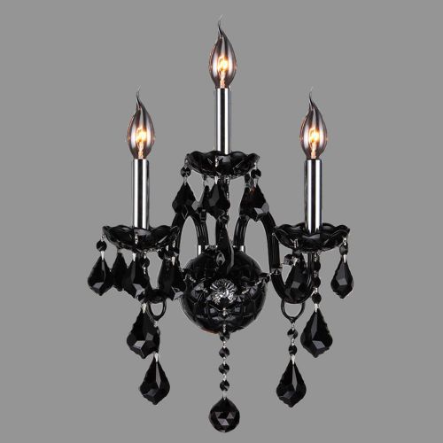  Worldwide Lighting Provence Collection 3 Light Chrome Finish and Black Crystal Candle Wall Sconce 13 W x 18 H Medium Two 2 Tier