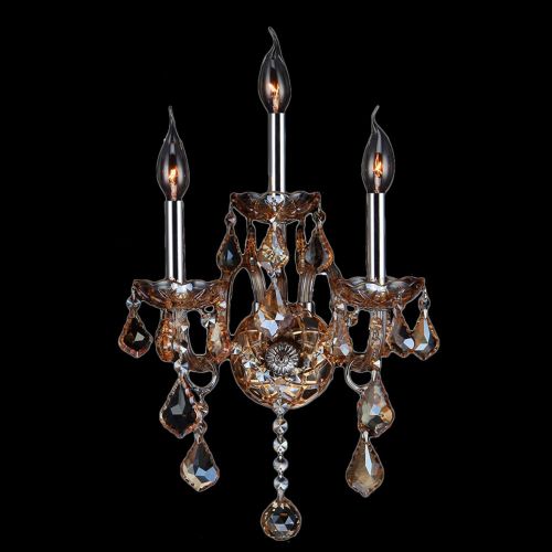  Worldwide Lighting Provence Collection 3 Light Chrome Finish and Amber Crystal Candle Wall Sconce 13 W x 18 H Medium Two 2 Tier