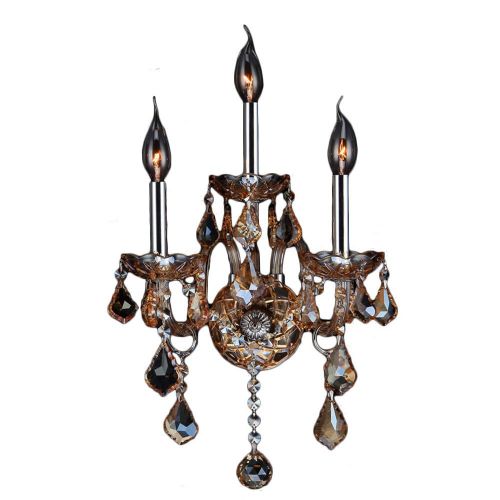  Worldwide Lighting Provence Collection 3 Light Chrome Finish and Amber Crystal Candle Wall Sconce 13 W x 18 H Medium Two 2 Tier