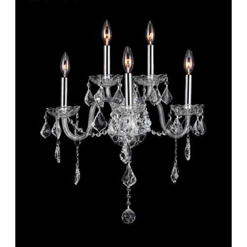  Worldwide Lighting Provence Collection 5 Light Chrome Finish and Clear Crystal Candle Wall Sconce 13 W x 18 H Medium Two 2 Tier