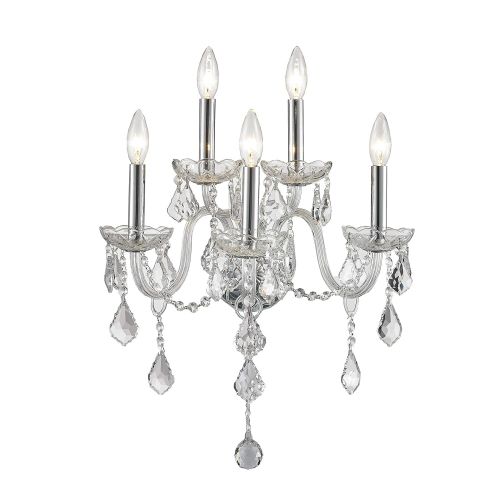  Worldwide Lighting Provence Collection 5 Light Chrome Finish and Clear Crystal Candle Wall Sconce 13 W x 18 H Medium Two 2 Tier