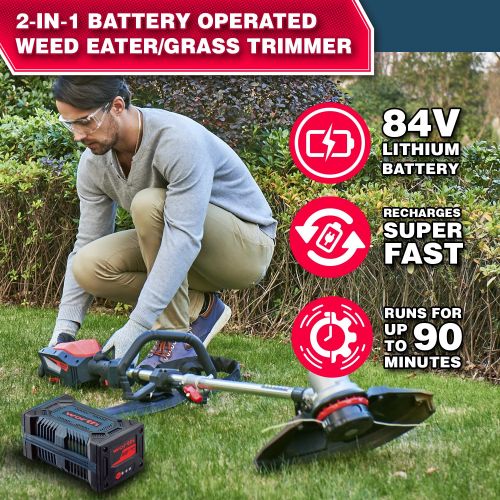  Worth Most Powerful 15” PowerMax 84V Lithium Ion Weed Eater Combo Garden - Cordless Weed Eater and Trimmer - Heavy Duty Weed Eater Trimmers- Brushless Motor - 3 Year Warranty