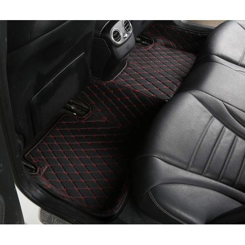  Worth-Mats All Weather Luxury XPE Leather Waterproof Custom Fits Floor Mats for Ford Focus 2012-2018 - Black with Red Stitching