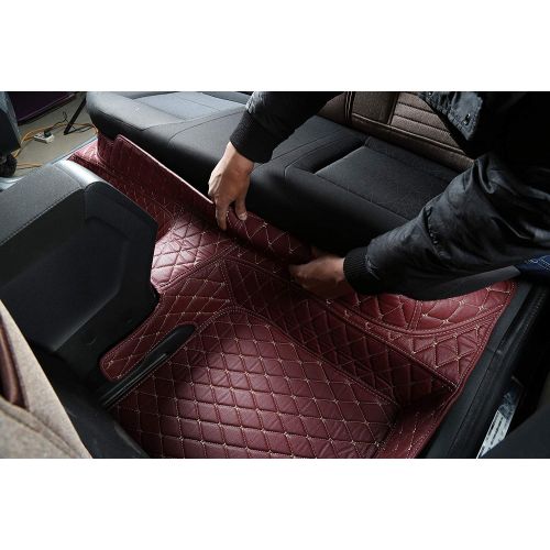  Worth-Mats All Weather Luxury XPE Leather Waterproof Custom Fits Floor Mats for Ford Focus 2012-2018 - Black with Red Stitching