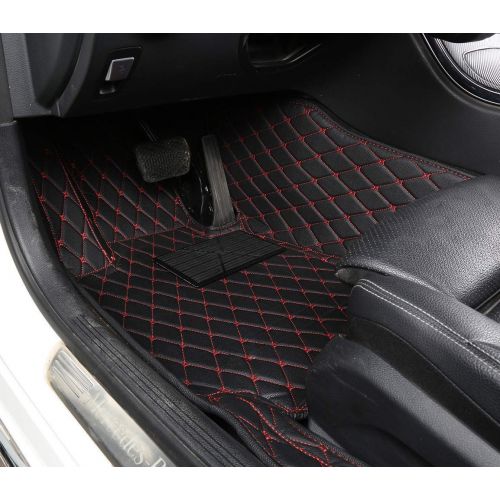  Worth-Mats All Weather Luxury XPE Leather Waterproof Custom Fits Floor Mats for Toyota Camry 2018, Black with Red Stitching)