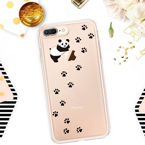  Case for iPhone 7 Plus 5.5,Wouier Thin Case Cover TPU Rubber Gel, Transparent Clear Back Case, Soft Silicone-Panda pattern