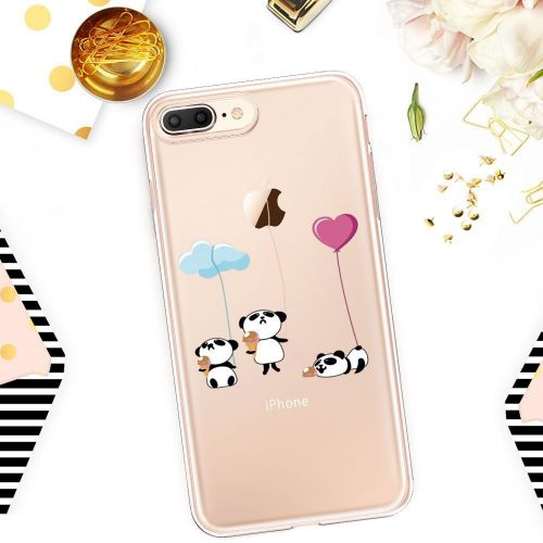  Case for iPhone 7 Plus 5.5,Wouier Thin Case Cover TPU Rubber Gel, Transparent Clear Back Case, Soft Silicone-Panda pattern