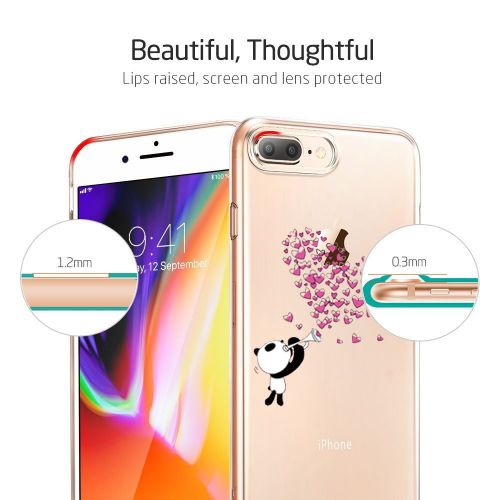  Case for iPhone 7 Plus 5.5,Wouier Thin Case Cover TPU Rubber Gel, Transparent Clear Back Case, Soft Silicone-Panda pattern