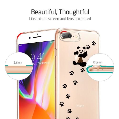  Case for iPhone 7 Plus 5.5,Wouier Thin Case Cover TPU Rubber Gel, Transparent Clear Back Case, Soft Silicone-Panda pattern