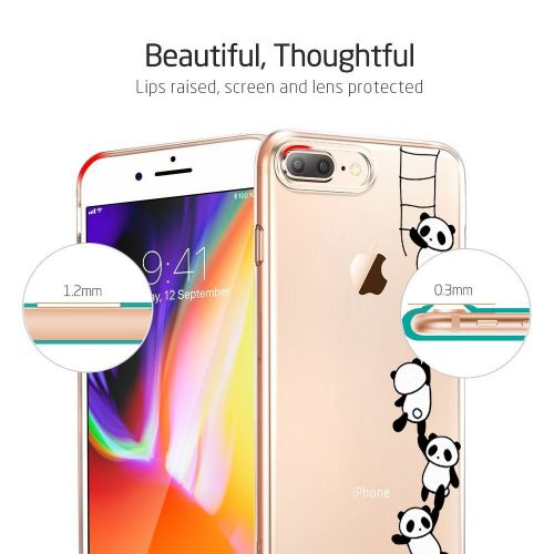  Case for iPhone 7 Plus 5.5,Wouier Thin Case Cover TPU Rubber Gel, Transparent Clear Back Case, Soft Silicone-Panda pattern