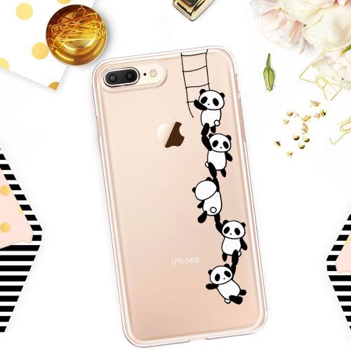  Case for iPhone 7 Plus 5.5,Wouier Thin Case Cover TPU Rubber Gel, Transparent Clear Back Case, Soft Silicone-Panda pattern