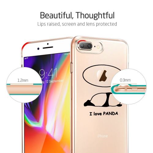  Case for iPhone 7 Plus 5.5,Wouier Thin Case Cover TPU Rubber Gel, Transparent Clear Back Case, Soft Silicone-Panda pattern