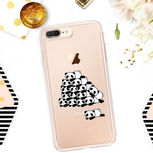  Case for iPhone 7 Plus 5.5,Wouier Thin Case Cover TPU Rubber Gel, Transparent Clear Back Case, Soft Silicone-Panda pattern