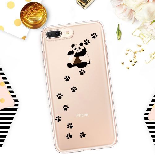  Case for iPhone 7 Plus 5.5,Wouier Thin Case Cover TPU Rubber Gel, Transparent Clear Back Case, Soft Silicone-Panda pattern