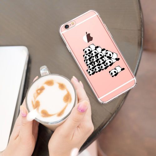  Case for iPhone 6 6S,Wouier Thin Case Cover TPU Rubber Gel 4.7, Transparent Clear Back Case, Soft Silicone-Panda pattern